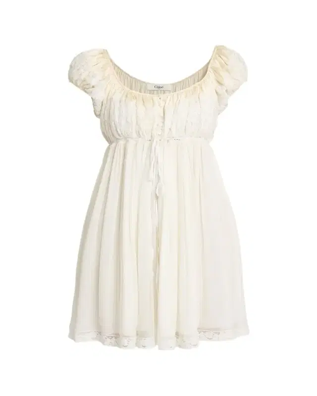 Chloe Lace-Trim Short-Sleeve Silk Mousseline Mini Babydoll Dress
