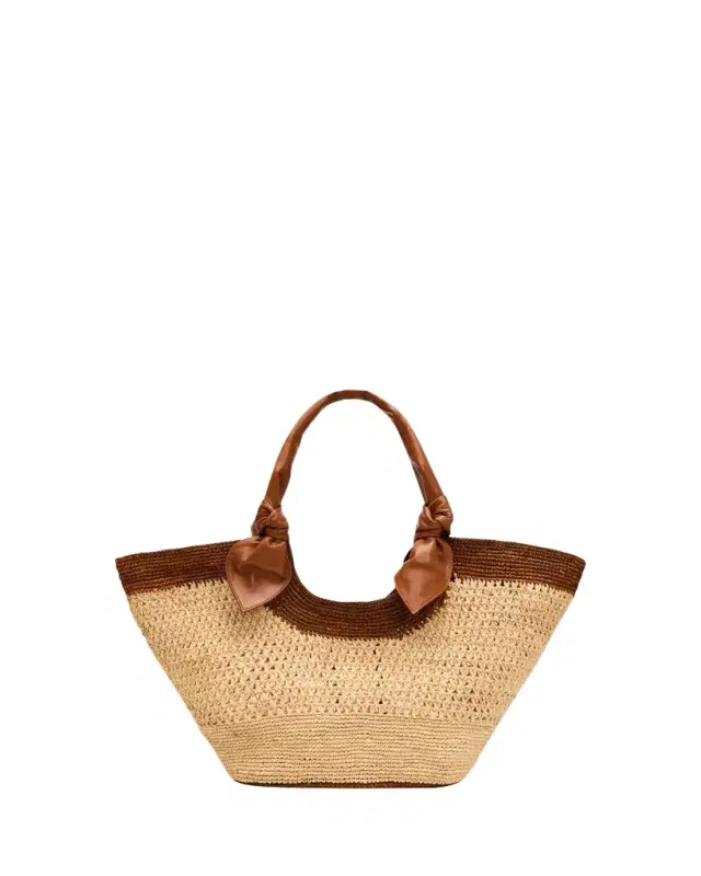 Fonol Bicolor Crochet Raffia Tote Bag