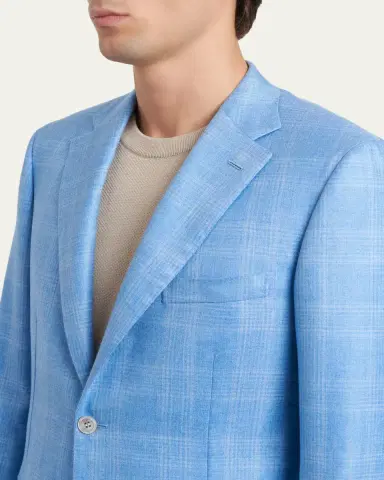 Brioni Men's Cashmere Sky Blue Plaid Jacket | Thumbnail 5 Brioni Men's Cashmere Sky Blue Plaid Jacket | Thumbnail 5