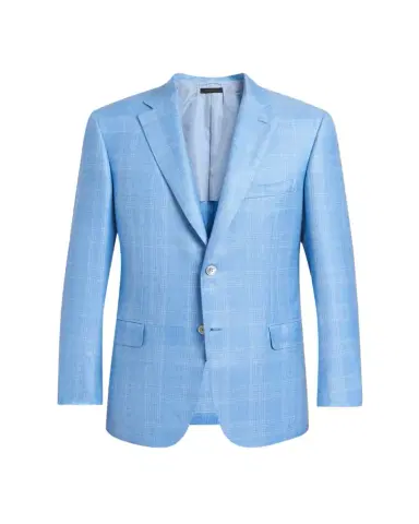 Brioni Men's Cashmere Sky Blue Plaid Jacket | Thumbnail 1 Brioni Men's Cashmere Sky Blue Plaid Jacket | Thumbnail 1