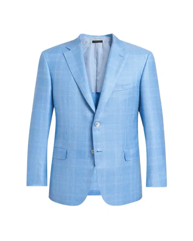 Brioni Men's Cashmere Sky Blue Plaid Jacket