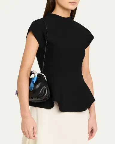 HEREU Bombon Foulard Ruched Leather Top-Handle Bag | Thumbnail 2