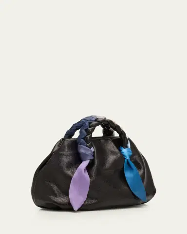 HEREU Bombon Foulard Ruched Leather Top-Handle Bag | Thumbnail 3