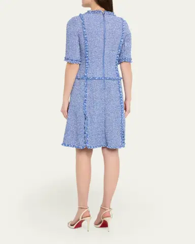 Rickie Freeman for Teri Jon Frayed-Trim Woven Tweed Dress | Thumbnail 3