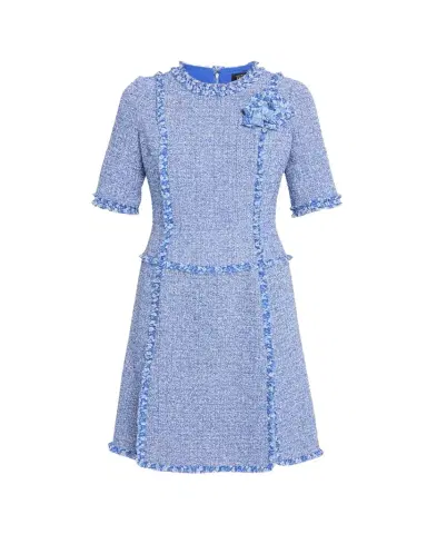 Rickie Freeman for Teri Jon Frayed-Trim Woven Tweed Dress | Thumbnail 1
