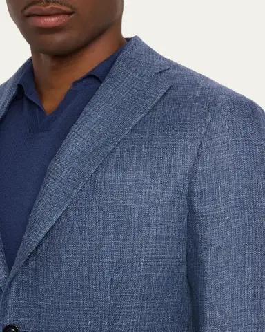 Boglioli Men's Plaid Linen Denim Single-Breasted Blazer | Thumbnail 5 Boglioli Men's Plaid Linen Denim Single-Breasted Blazer | Thumbnail 5