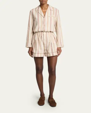 Saint Laurent Striped Pleated Pajama Shorts | Thumbnail 2