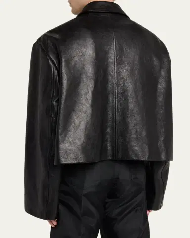 Rick Owens Men's Textured-Leather Biker Jacket | Thumbnail 3