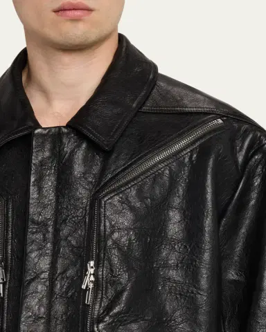 Rick Owens Men's Textured-Leather Biker Jacket | Thumbnail 5