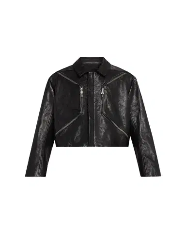 Rick Owens Men's Textured-Leather Biker Jacket | Thumbnail 1