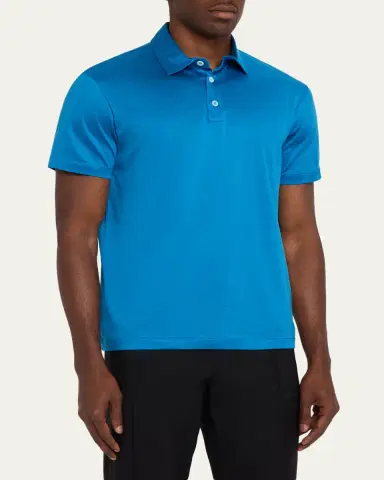 Giorgio Armani Men's Silk and Cotton Polo Shirt | Thumbnail 4 Giorgio Armani Men's Silk and Cotton Polo Shirt | Thumbnail 4