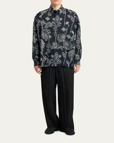 Giorgio Armani Men's Textured Cotton Linework Button-Down Shirt | Thumbnail 2