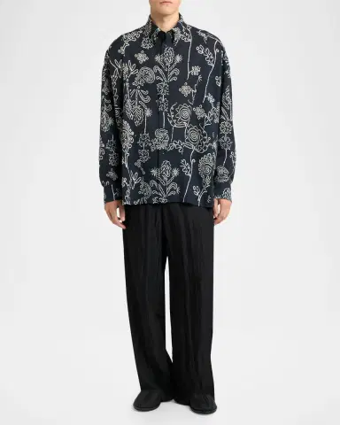 Giorgio Armani Men's Textured Cotton Linework Button-Down Shirt | Thumbnail 6