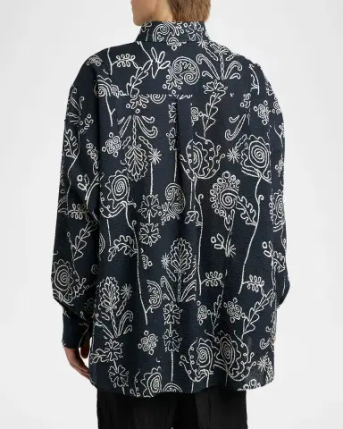 Giorgio Armani Men's Textured Cotton Linework Button-Down Shirt | Thumbnail 7