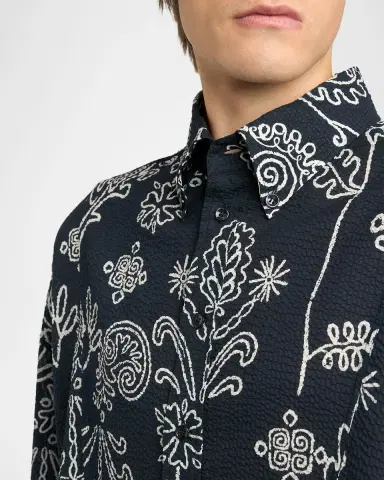 Giorgio Armani Men's Textured Cotton Linework Button-Down Shirt | Thumbnail 9