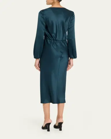Giorgio Armani High-Neck Long-Sleeve Satin Midi Dress | Thumbnail 3