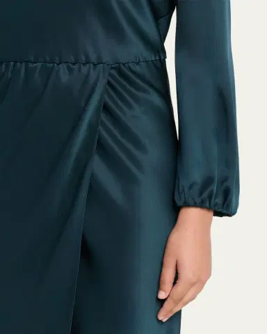 Giorgio Armani High-Neck Long-Sleeve Satin Midi Dress | Thumbnail 5