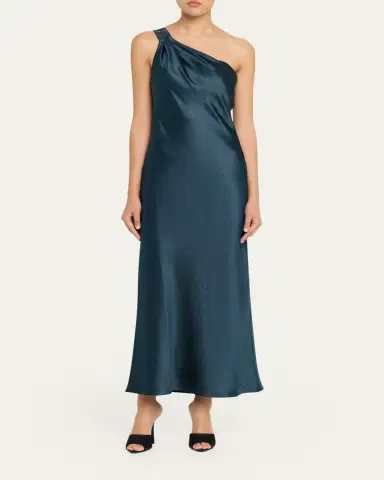 Giorgio Armani One-Shoulder Shimmering Satin Ankle Dress | Thumbnail 2 Giorgio Armani One-Shoulder Shimmering Satin Ankle Dress | Thumbnail 2
