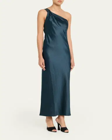 Giorgio Armani One-Shoulder Shimmering Satin Ankle Dress | Thumbnail 4 Giorgio Armani One-Shoulder Shimmering Satin Ankle Dress | Thumbnail 4