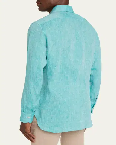 Kiton Men's Solid Linen Button-Down Shirt | Thumbnail 3