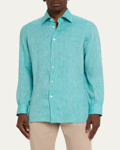 Kiton Men's Solid Linen Button-Down Shirt | Thumbnail 4