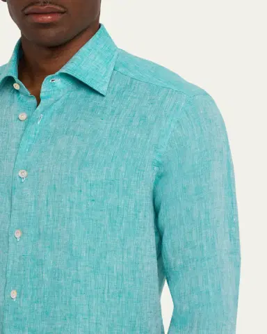 Kiton Men's Solid Linen Button-Down Shirt | Thumbnail 5