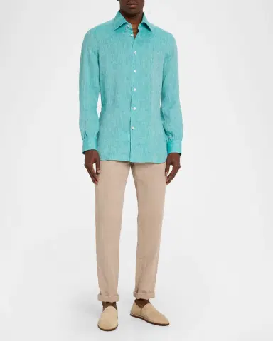 Kiton Men's Solid Linen Button-Down Shirt | Thumbnail 6