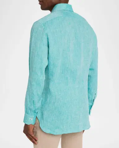 Kiton Men's Solid Linen Button-Down Shirt | Thumbnail 7