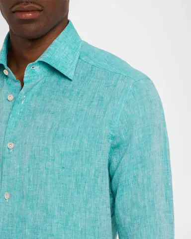 Kiton Men's Solid Linen Button-Down Shirt | Thumbnail 9