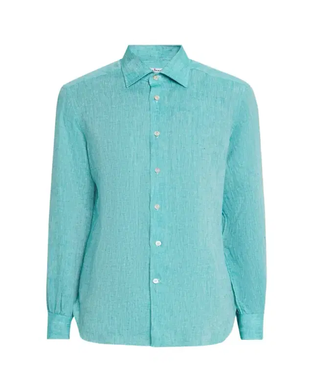 Kiton Men's Solid Linen Button-Down Shirt