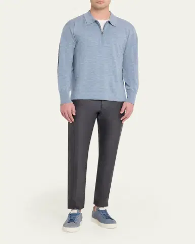 OFFICINE GÉNÉRALE Men's Bene Merino Wool Quarter-Zip Polo Sweater | Thumbnail 2