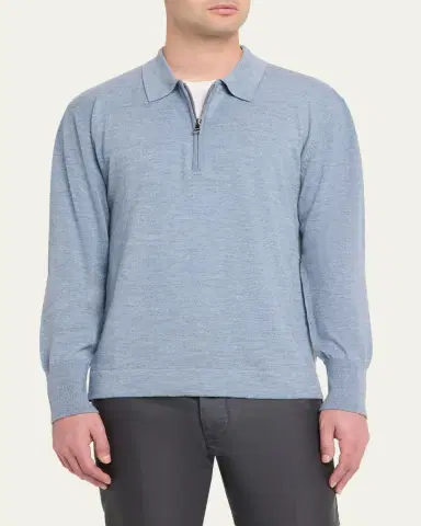 OFFICINE GÉNÉRALE Men's Bene Merino Wool Quarter-Zip Polo Sweater | Thumbnail 4