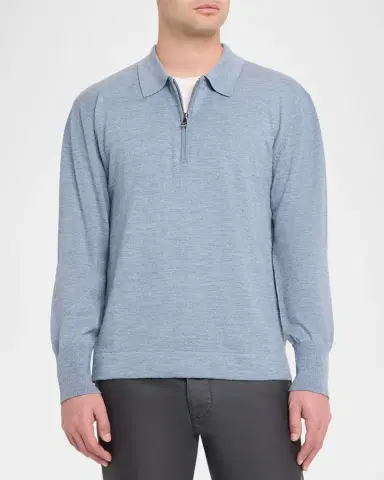 OFFICINE GÉNÉRALE Men's Bene Merino Wool Quarter-Zip Polo Sweater | Thumbnail 8