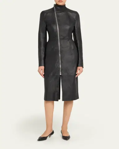 Rick Owens Gary Leather Asymmetric Zip Coat | Thumbnail 2 Rick Owens Gary Leather Asymmetric Zip Coat | Thumbnail 2