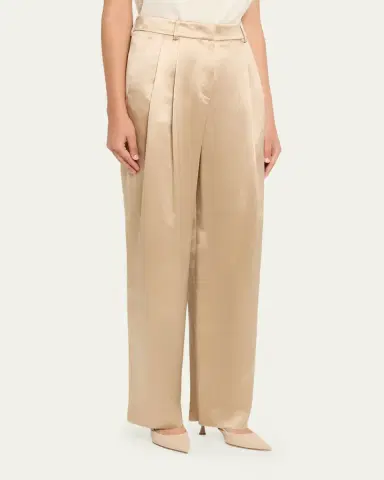 Giorgio Armani Pleated Satin Straight-Leg Pants | Thumbnail 4 Giorgio Armani Pleated Satin Straight-Leg Pants | Thumbnail 4
