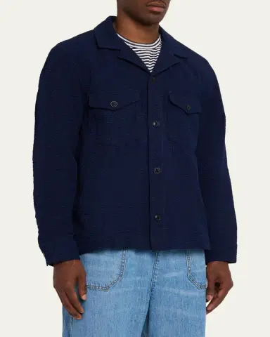 OFFICINE GÉNÉRALE Men's Jean-Baptiste Seersucker Cotton Shirt Jacket | Thumbnail 4 OFFICINE GÉNÉRALE Men's Jean-Baptiste Seersucker Cotton Shirt Jacket | Thumbnail 4
