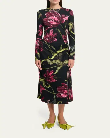 Erdem Floral Long-Sleeve Draped Midi Dress | Thumbnail 4 Erdem Floral Long-Sleeve Draped Midi Dress | Thumbnail 4