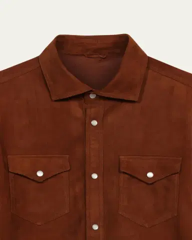 Maurizio Baldassari Men's Leather Western Overshirt | Thumbnail 3