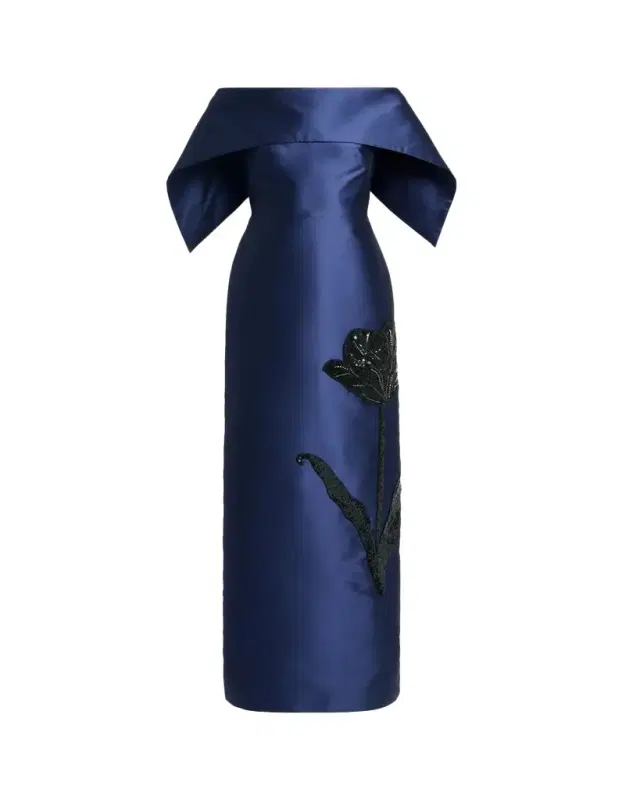 Erdem Tulip Embroidered Off-The-Shoulder Satin Gown