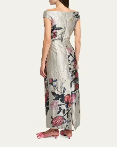 Erdem Off-The-Shoulder Floral Satin Column Gown | Thumbnail 3 Erdem Off-The-Shoulder Floral Satin Column Gown | Thumbnail 3