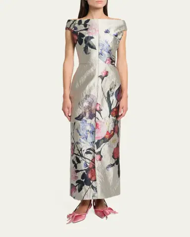 Erdem Off-The-Shoulder Floral Satin Column Gown | Thumbnail 4 Erdem Off-The-Shoulder Floral Satin Column Gown | Thumbnail 4
