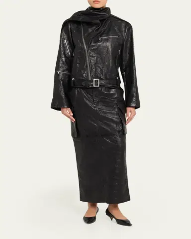 Rick Owens Leather Cropped Scarf Moto Jacket | Thumbnail 2