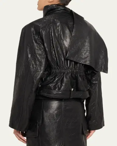 Rick Owens Leather Cropped Scarf Moto Jacket | Thumbnail 3
