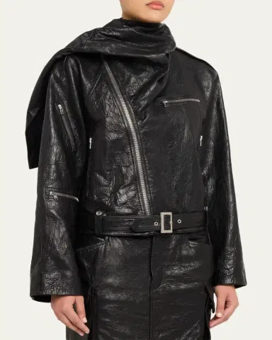 Rick Owens Leather Cropped Scarf Moto Jacket | Thumbnail 4