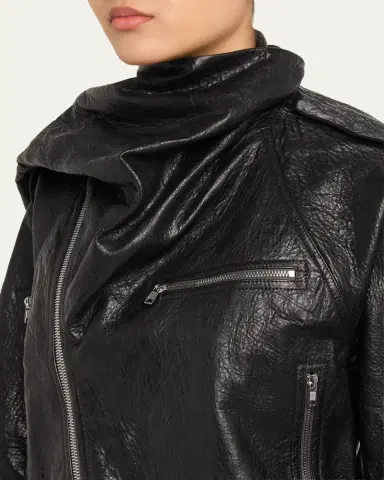 Rick Owens Leather Cropped Scarf Moto Jacket | Thumbnail 5