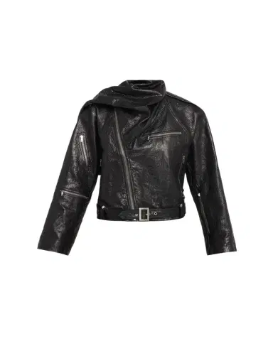 Rick Owens Leather Cropped Scarf Moto Jacket | Thumbnail 1