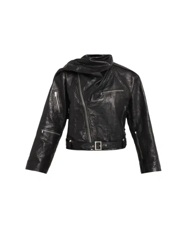 Rick Owens Leather Cropped Scarf Moto Jacket