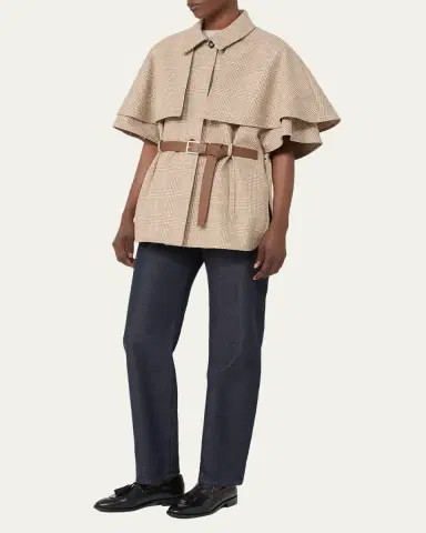 Max Mara Glen Plaid Cotton Cloak with Leather Belt | Thumbnail 2 Max Mara Glen Plaid Cotton Cloak with Leather Belt | Thumbnail 2