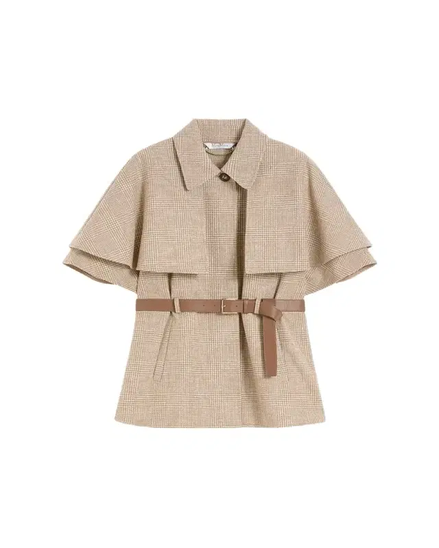 Max Mara Glen Plaid Cotton Cloak with Leather Belt