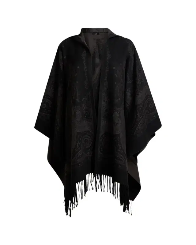 Etro Hooded Paisley Jacquard Wool Cape